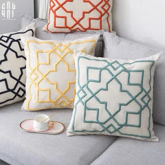 Vỏ Gối Canvas Thêu 3D Turquoise Lattice Trellis 45-VỎ GỐI-CẬU HAI HOME DECOR