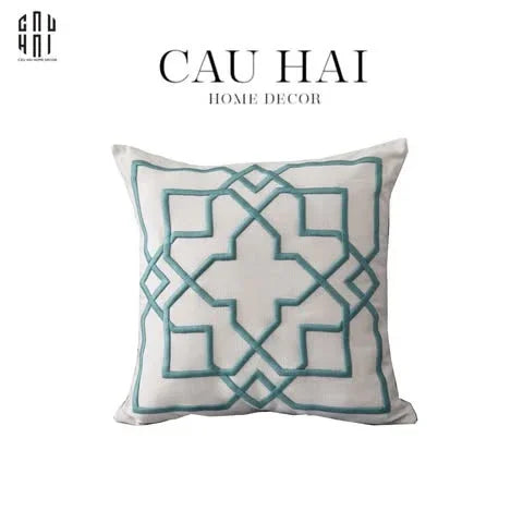 Vỏ Gối Canvas Thêu 3D Turquoise Lattice Trellis 45-VỎ GỐI-CẬU HAI HOME DECOR