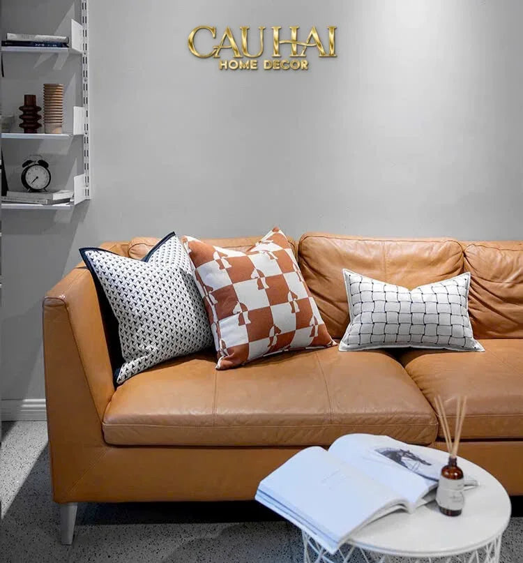 Vỏ Gối Cavalier Checkerboard Ébène Brun Art Cushion 45-VỎ GỐI-CẬU HAI HOME DECOR