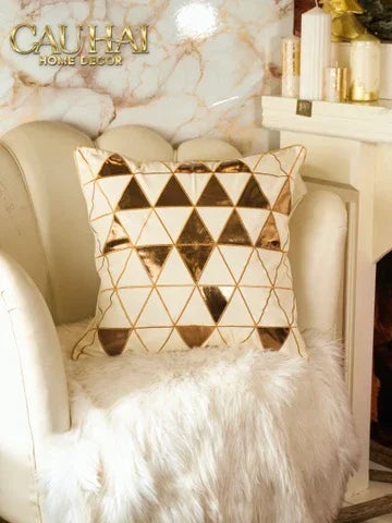 Vỏ Gối Cotton Gold Mosaic Pyramid 50-VỎ GỐI-CẬU HAI HOME DECOR