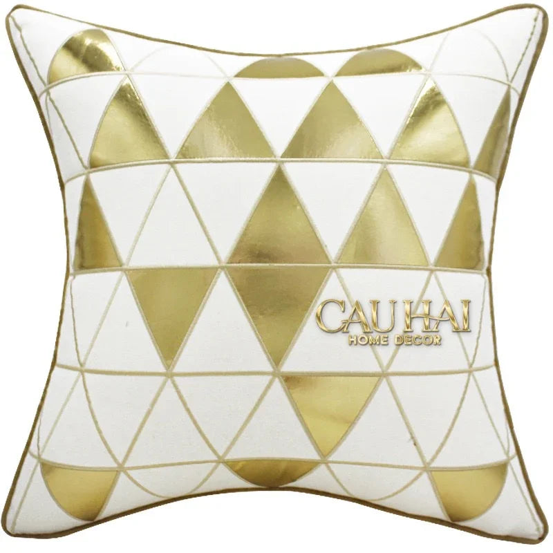 Vỏ Gối Cotton Gold Mosaic Pyramid 50-CẬU HAI HOME DECOR