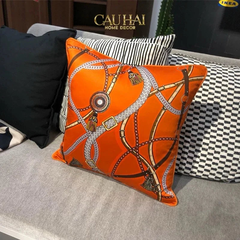 Vỏ Gối Cotton Satin Les Rênes Équestres - Vermillion 45-VỎ GỐI-CẬU HAI HOME DECOR
