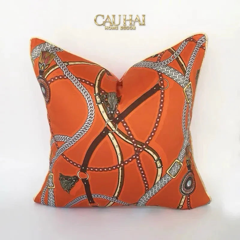 Vỏ Gối Cotton Satin Les Rênes Équestres - Vermillion 45-VỎ GỐI-CẬU HAI HOME DECOR
