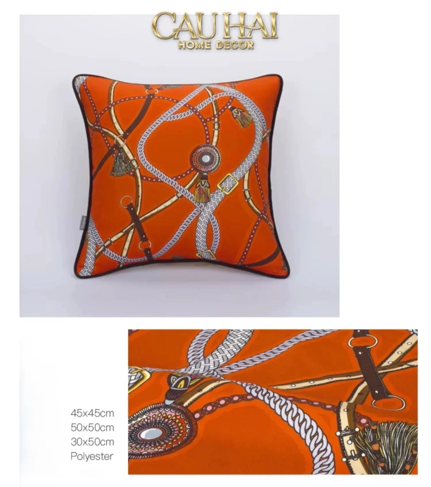 Vỏ Gối Cotton Satin Les Rênes Équestres - Vermillion 45-CẬU HAI HOME DECOR