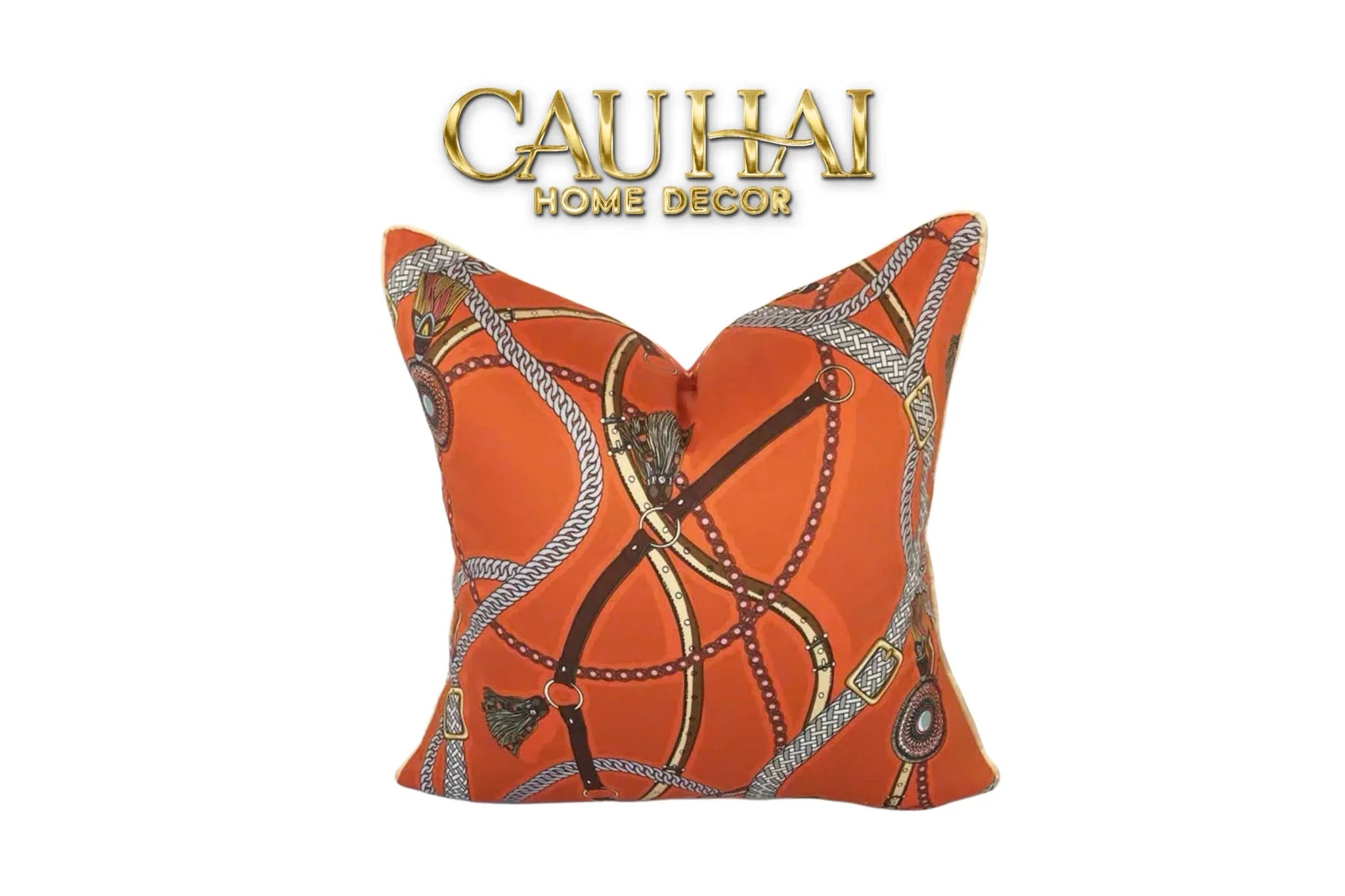 Vỏ Gối Cotton Satin Les Rênes Équestres - Vermillion 45-CẬU HAI HOME DECOR