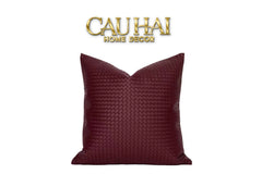 Vỏ Gối Da Burgundy Intrecciato Lattice 45-CẬU HAI HOME DECOR