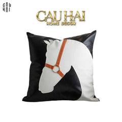 Vỏ Gối Da Équestre Blanc Sur Noir 40 Up-VỎ GỐI-CẬU HAI HOME DECOR