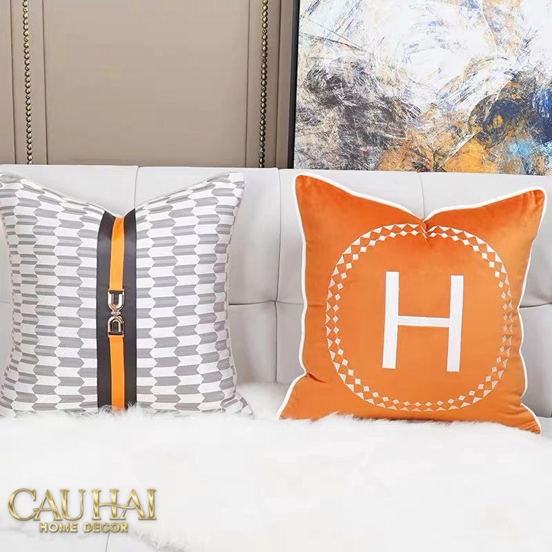 Vỏ Gối Da Harness Noir Saddle Ivory 45x45-VỎ GỐI SOFA-CẬU HAI HOME DECOR-CẬU HAI HOME DECOR