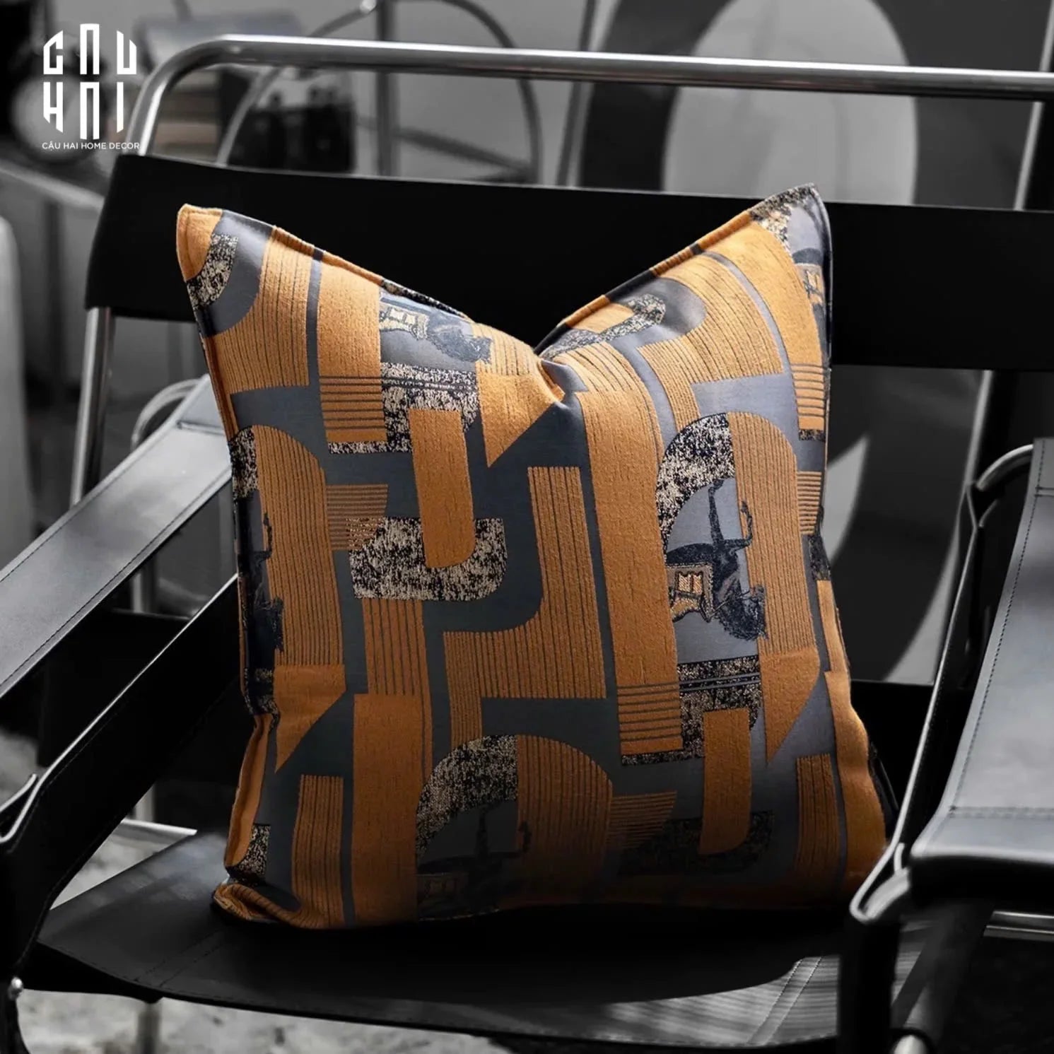 Vỏ Gối Jacquard Orange Silk Gallop 50x50-VỎ GỐI-CẬU HAI HOME DECOR