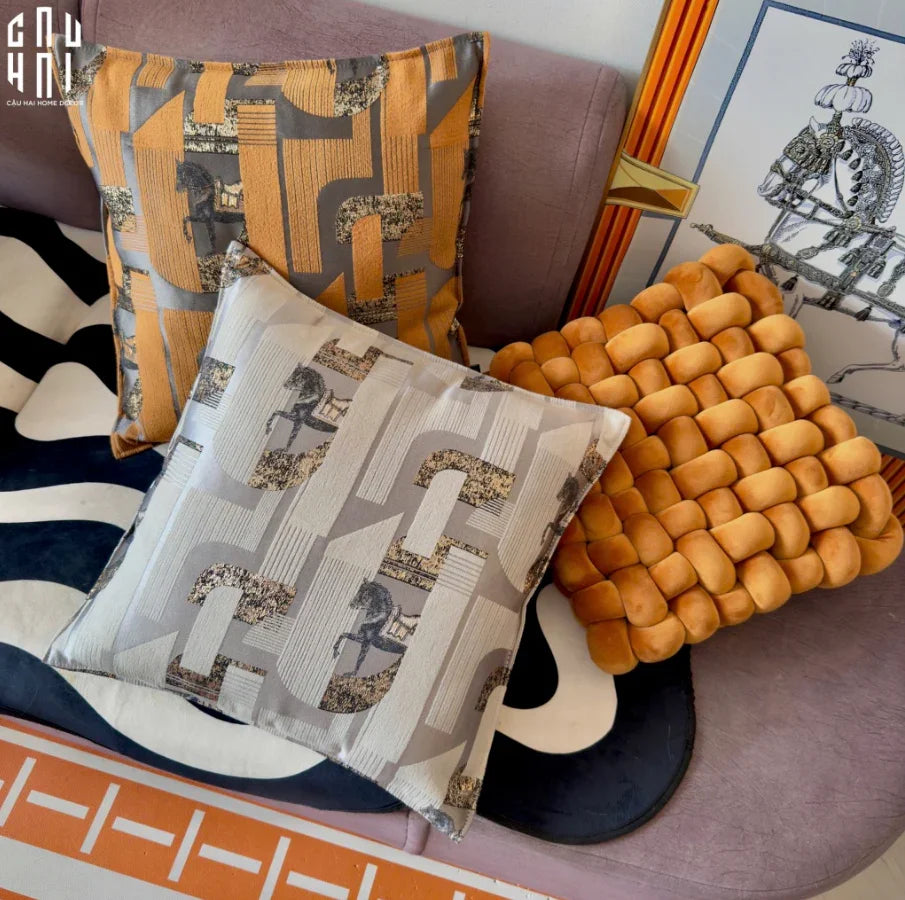 Vỏ Gối Jacquard Orange Silk Gallop 50x50-VỎ GỐI-CẬU HAI HOME DECOR