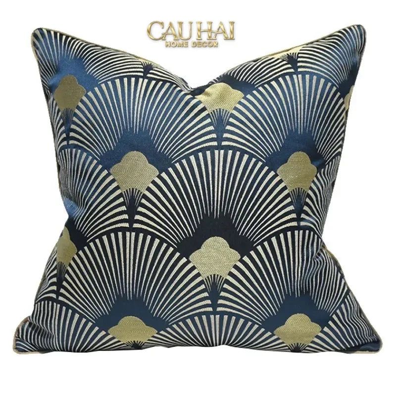 Vỏ Gối Jacquard St Patrick Blue D'Or Art Déco Fan 45-VỎ GỐI-CẬU HAI HOME DECOR