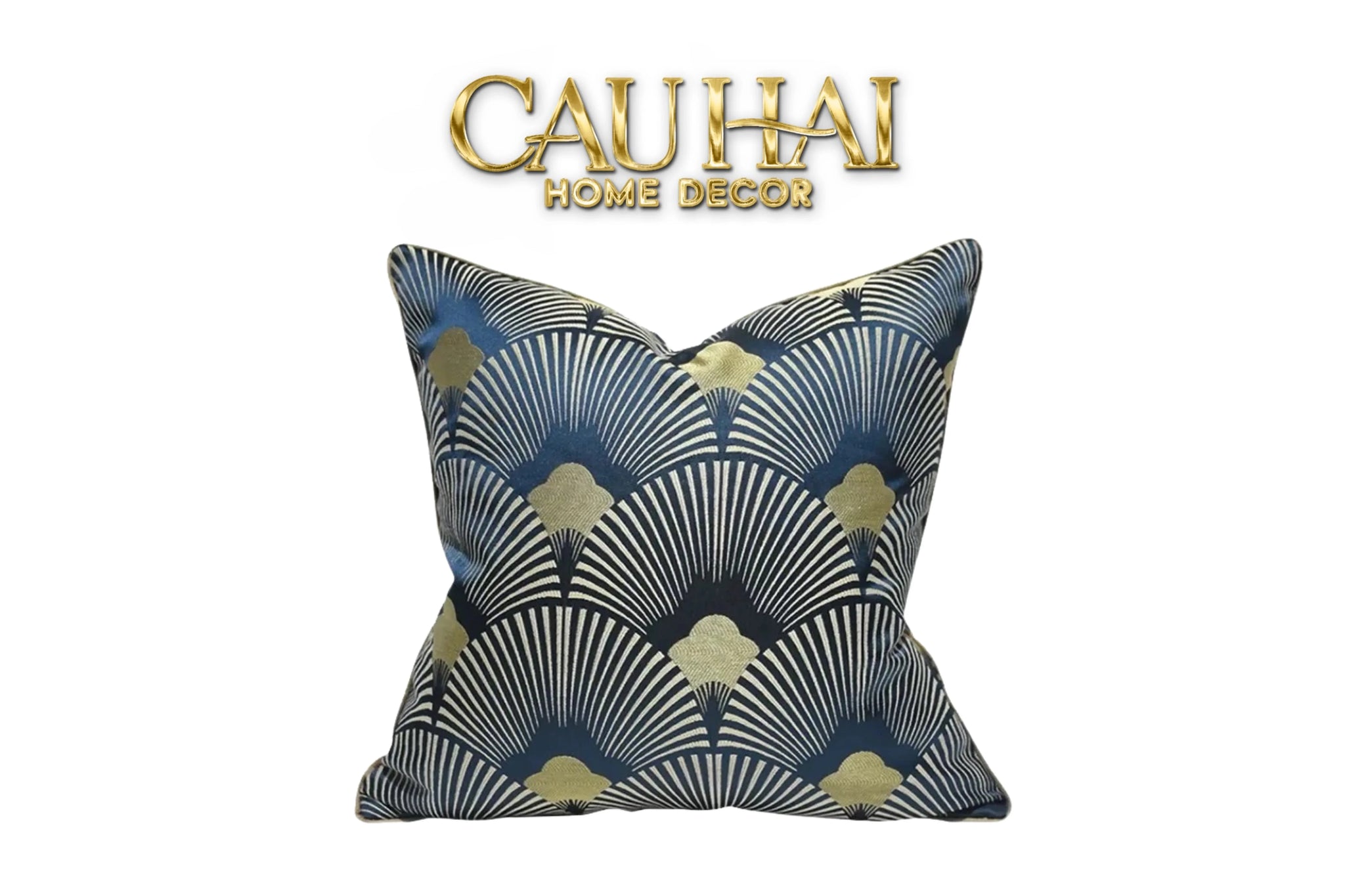 Vỏ Gối Jacquard St Patrick Blue D'Or Art Déco Fan 45-VỎ GỐI-CẬU HAI HOME DECOR