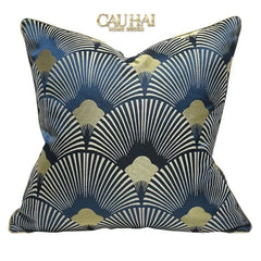 Vỏ Gối Jacquard St Patrick Blue D'Or Art Déco Fan 45-CẬU HAI HOME DECOR