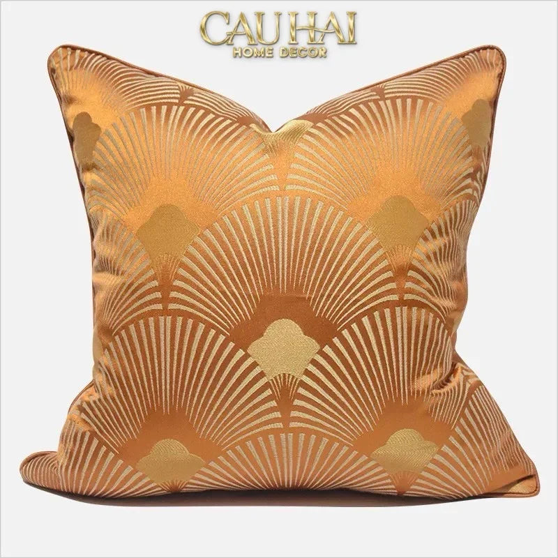 Vỏ Gối Jacquard Tangerine D'Or Art Déco Fan 45-VỎ GỐI-CẬU HAI HOME DECOR