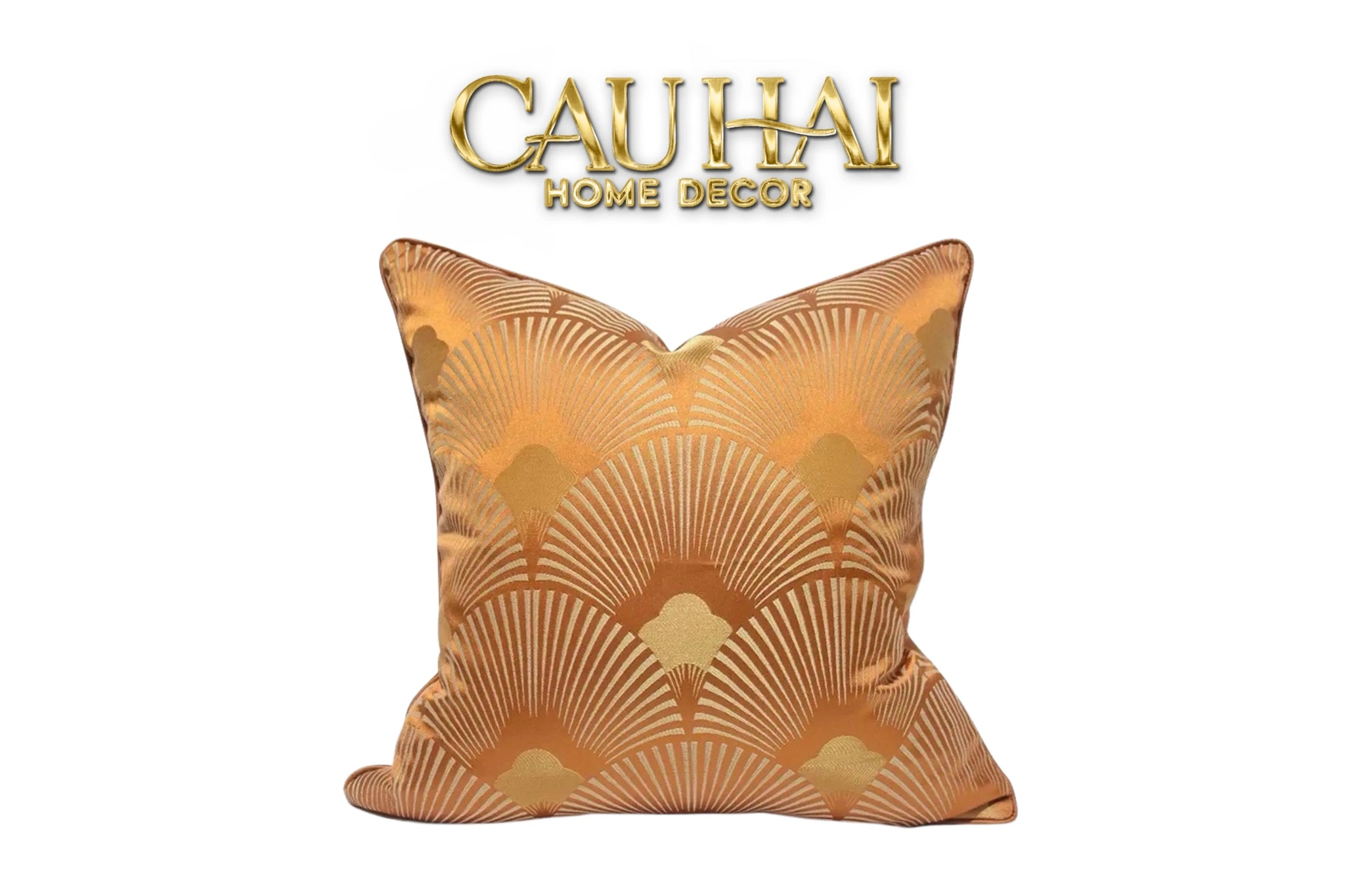 Vỏ Gối Jacquard Tangerine D'Or Art Déco Fan 45-VỎ GỐI-CẬU HAI HOME DECOR
