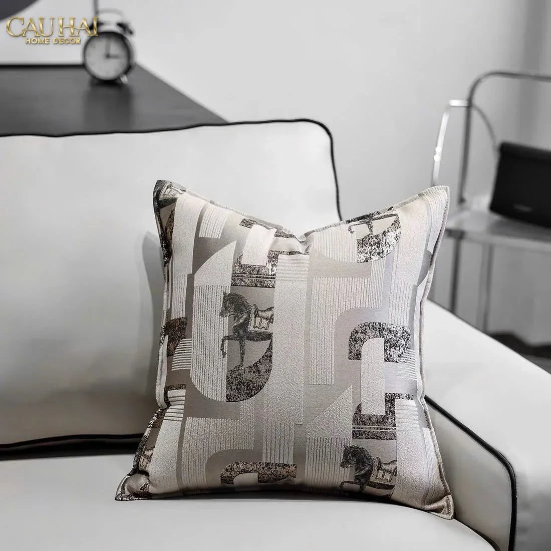 Vỏ Gối Jacquard White Silk Gallop 50x50-VỎ GỐI-CẬU HAI HOME DECOR