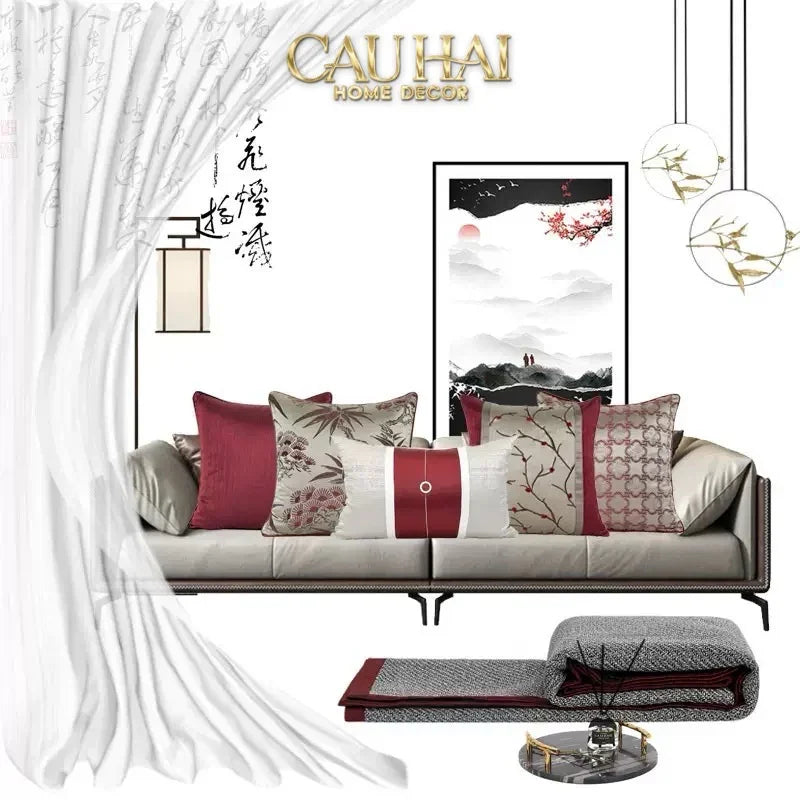 Vỏ Gối Lụa Fleurs De Soie Cramoisies 45-VỎ GỐI-CẬU HAI HOME DECOR