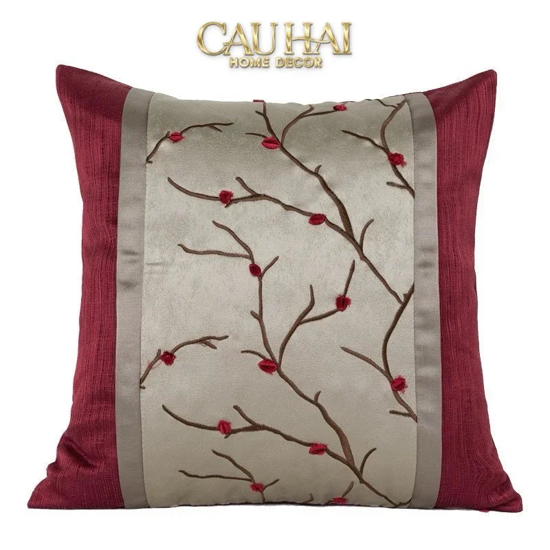 Vỏ Gối Lụa Fleurs De Soie Cramoisies 45-VỎ GỐI-CẬU HAI HOME DECOR