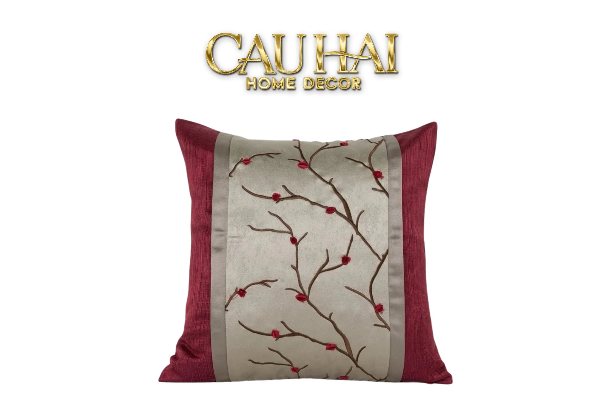 Vỏ Gối Lụa Fleurs De Soie Cramoisies 45-VỎ GỐI-CẬU HAI HOME DECOR
