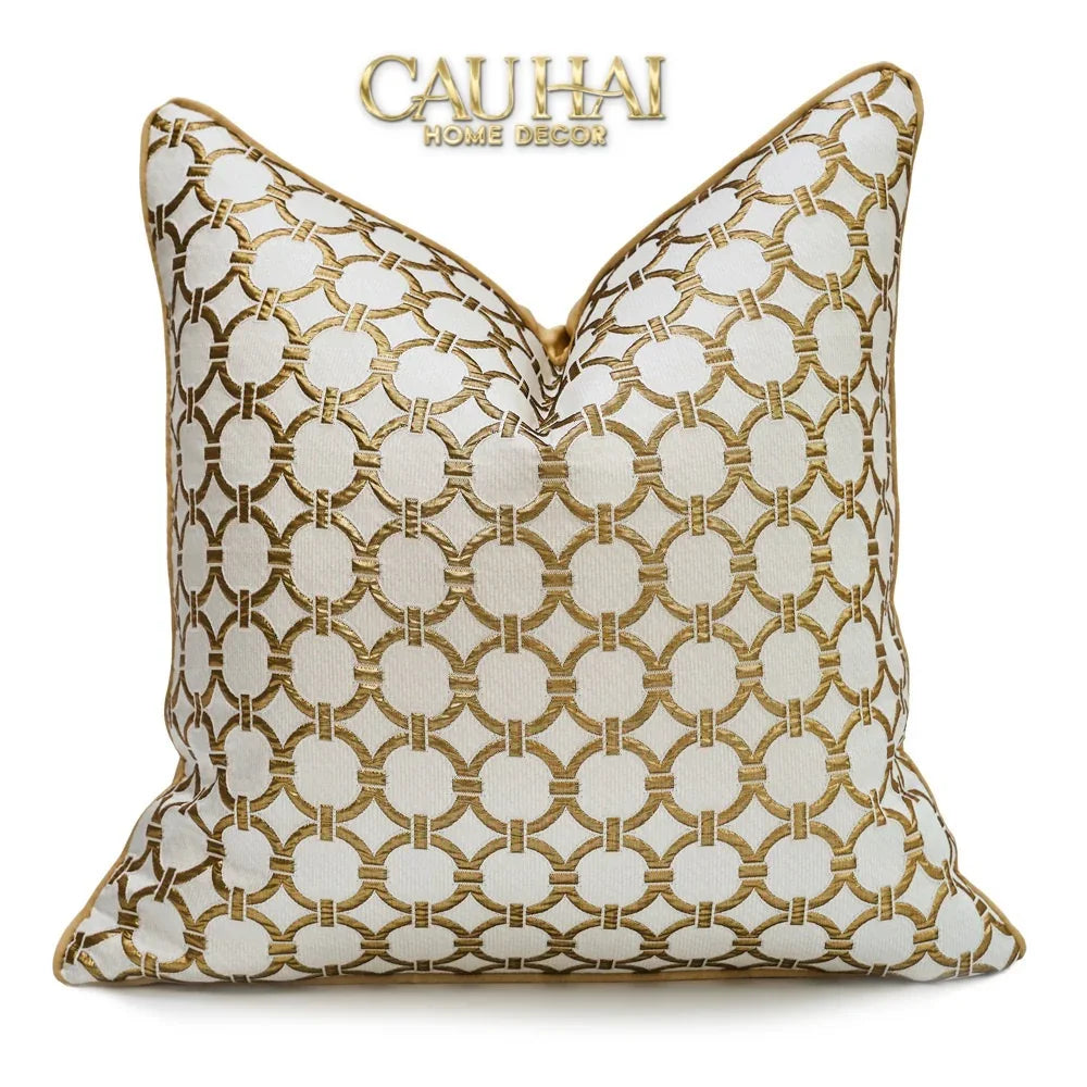 Vỏ Gối Lụa Jacquard D'Or Orion Chain Motif 45-VỎ GỐI-CẬU HAI HOME DECOR