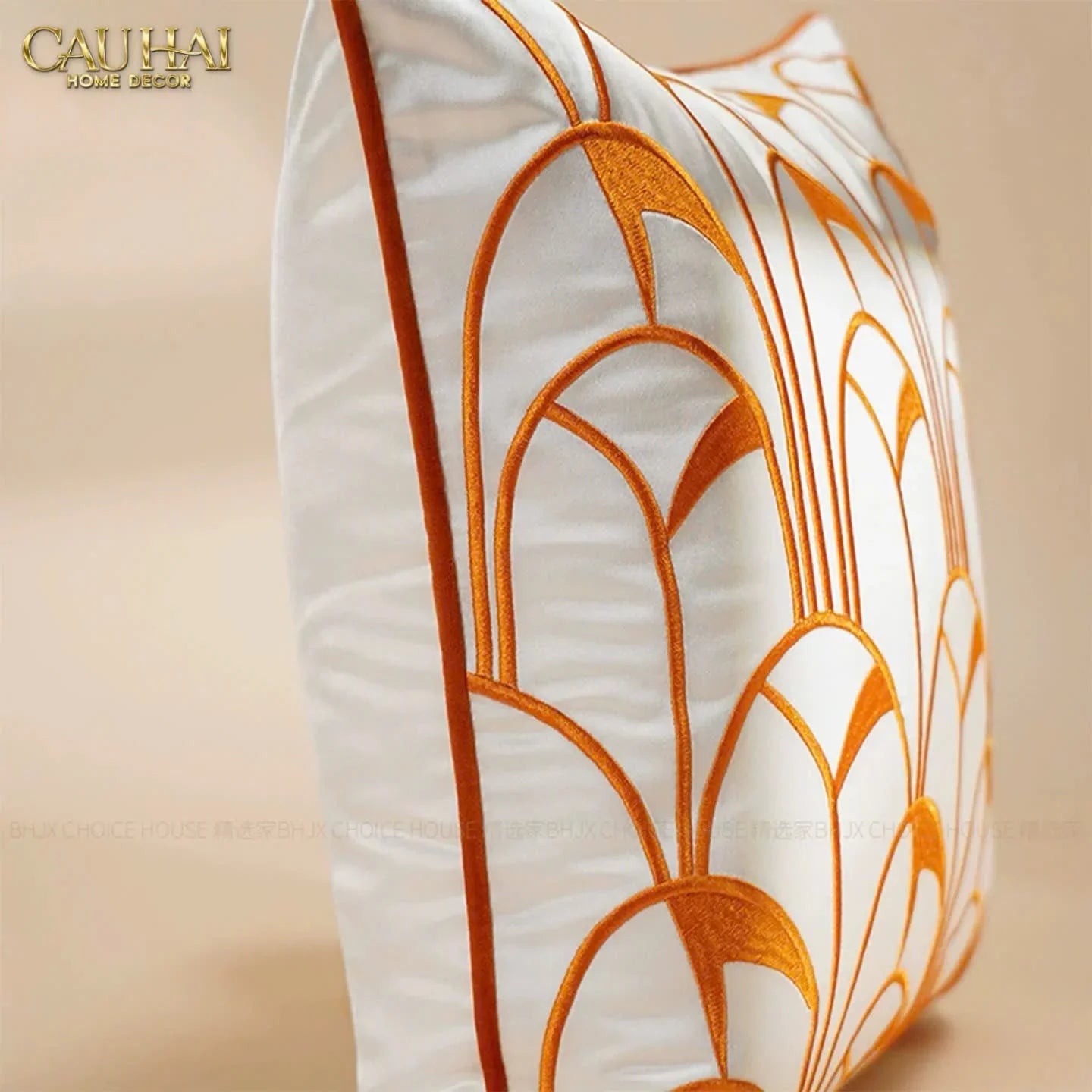 Vỏ Gối Lụa Satin Art Deco Éventail Terra 45-VỎ GỐI-CẬU HAI HOME DECOR