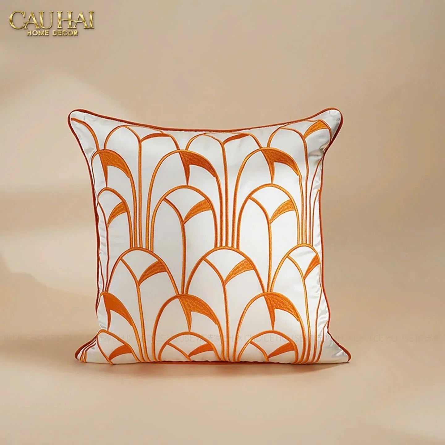 Vỏ Gối Lụa Satin Art Deco Éventail Terra 45-VỎ GỐI-CẬU HAI HOME DECOR