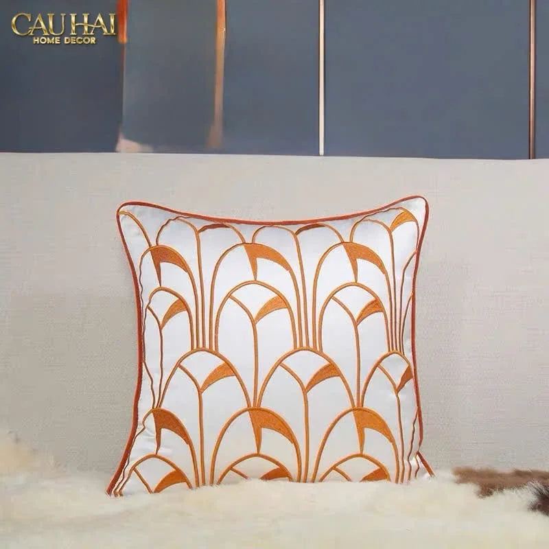 Vỏ Gối Lụa Satin Art Deco Éventail Terra 45-VỎ GỐI-CẬU HAI HOME DECOR