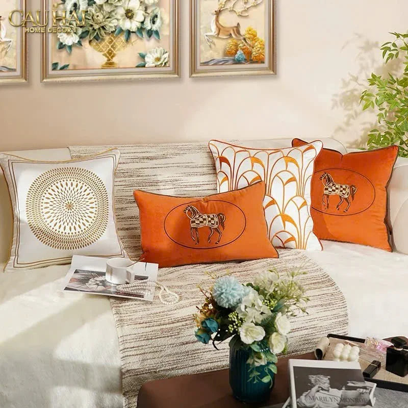 Vỏ Gối Lụa Satin Art Deco Éventail Terra 45-VỎ GỐI-CẬU HAI HOME DECOR