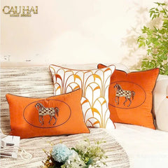 Vỏ Gối Lụa Satin Équestre Burnt-O 45-VỎ GỐI-CẬU HAI HOME DECOR