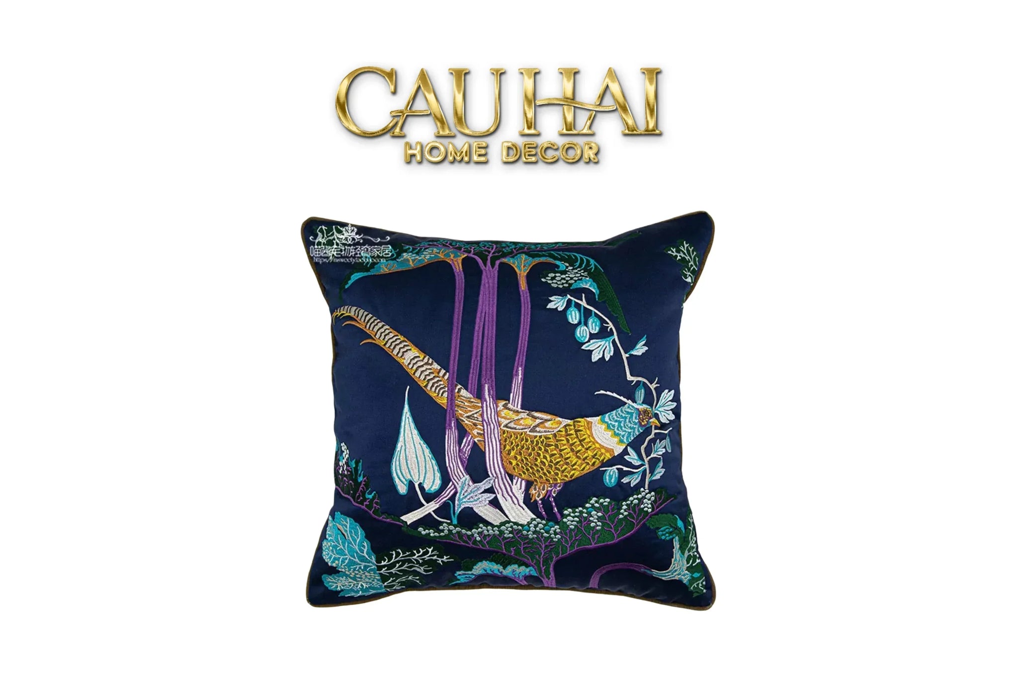 Vỏ Gối Lụa Thêu 3D Hoàng Điểu Tứ Quý - Minh Hoàng 45-CẬU HAI HOME DECOR