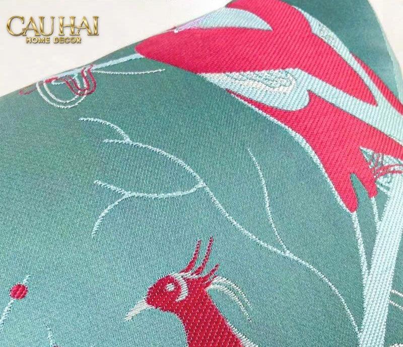 Vỏ Gối Lụa Thêu 3D Hoàng Điểu Tứ Quý - Minh Hoàng 45-CẬU HAI HOME DECOR