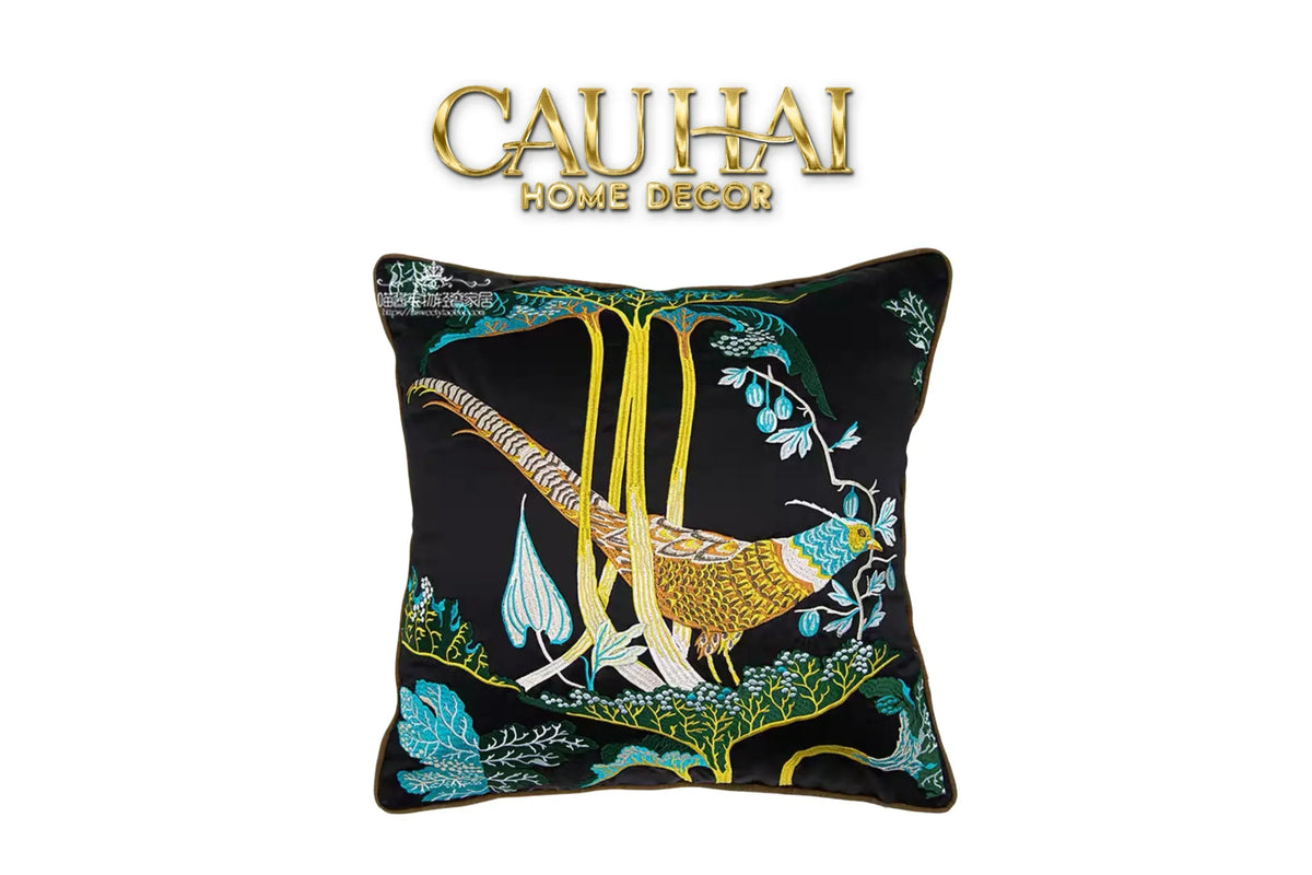 Vỏ Gối Lụa Thêu 3D Hoàng Điểu Tứ Quý - Ô Ảnh 45-VỎ GỐI-CẬU HAI HOME DECOR-CẬU HAI HOME DECOR