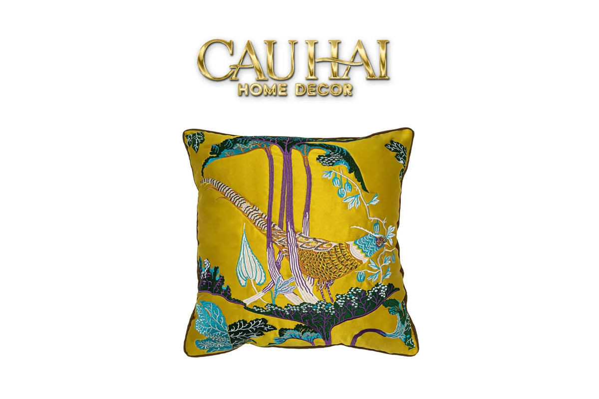 Vỏ Gối Lụa Thêu 3D Hoàng Điểu Tứ Quý - Ô Ảnh 45-VỎ GỐI-CẬU HAI HOME DECOR-CẬU HAI HOME DECOR