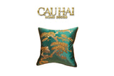 Vỏ Gối Lụa Thêu Chỉ Vàng Lục Tùng Bách-VỎ GỐI-CẬU HAI HOME DECOR
