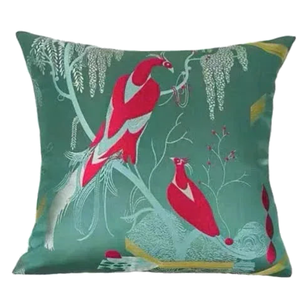 Maison Couture - Vỏ Gối Lụa Thêu Le Cardinal Solaire Turquoise Atélier Cushion 45 - Cậu Hai Home Decor