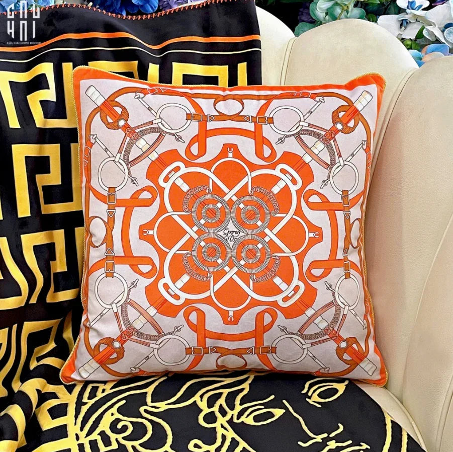 Vỏ Gối Nhung Cao Cấp Eperon D'Or 45. - Orange-VỎ GỐI-CẬU HAI HOME DECOR