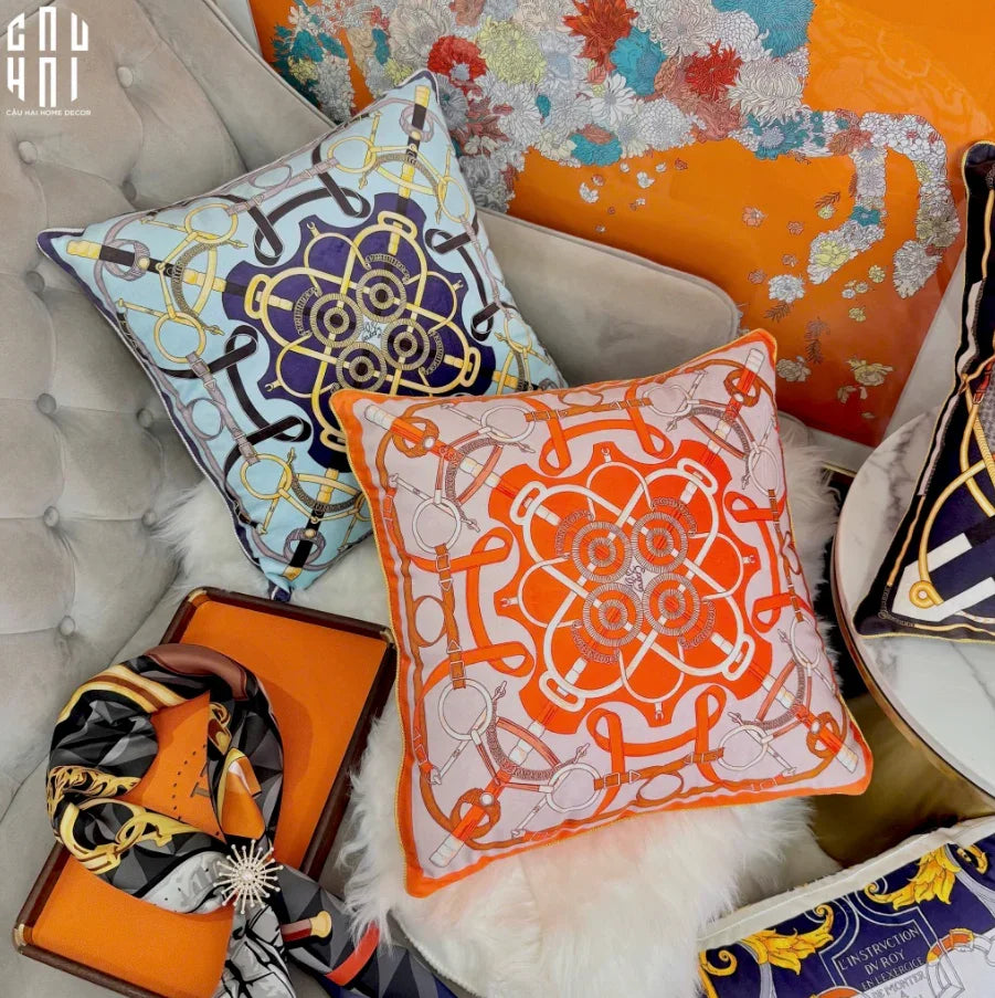 Vỏ Gối Nhung Cao Cấp Eperon D'Or 45. - Orange-VỎ GỐI-CẬU HAI HOME DECOR