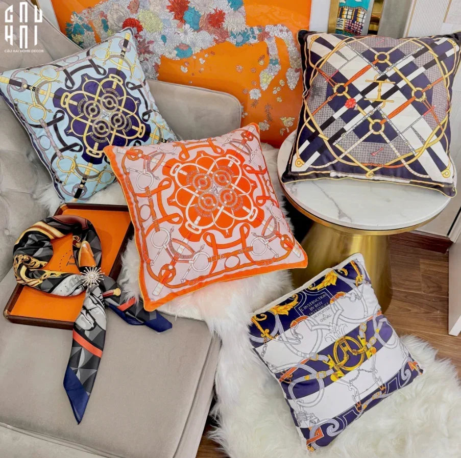 Vỏ Gối Nhung Cao Cấp Eperon D'Or 45. - Orange-VỎ GỐI-CẬU HAI HOME DECOR