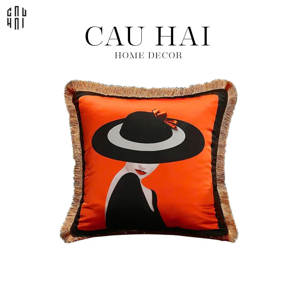Vỏ Gối Nhung Cao Cấp Orange Laurel 45.-VỎ GỐI-CẬU HAI HOME DECOR