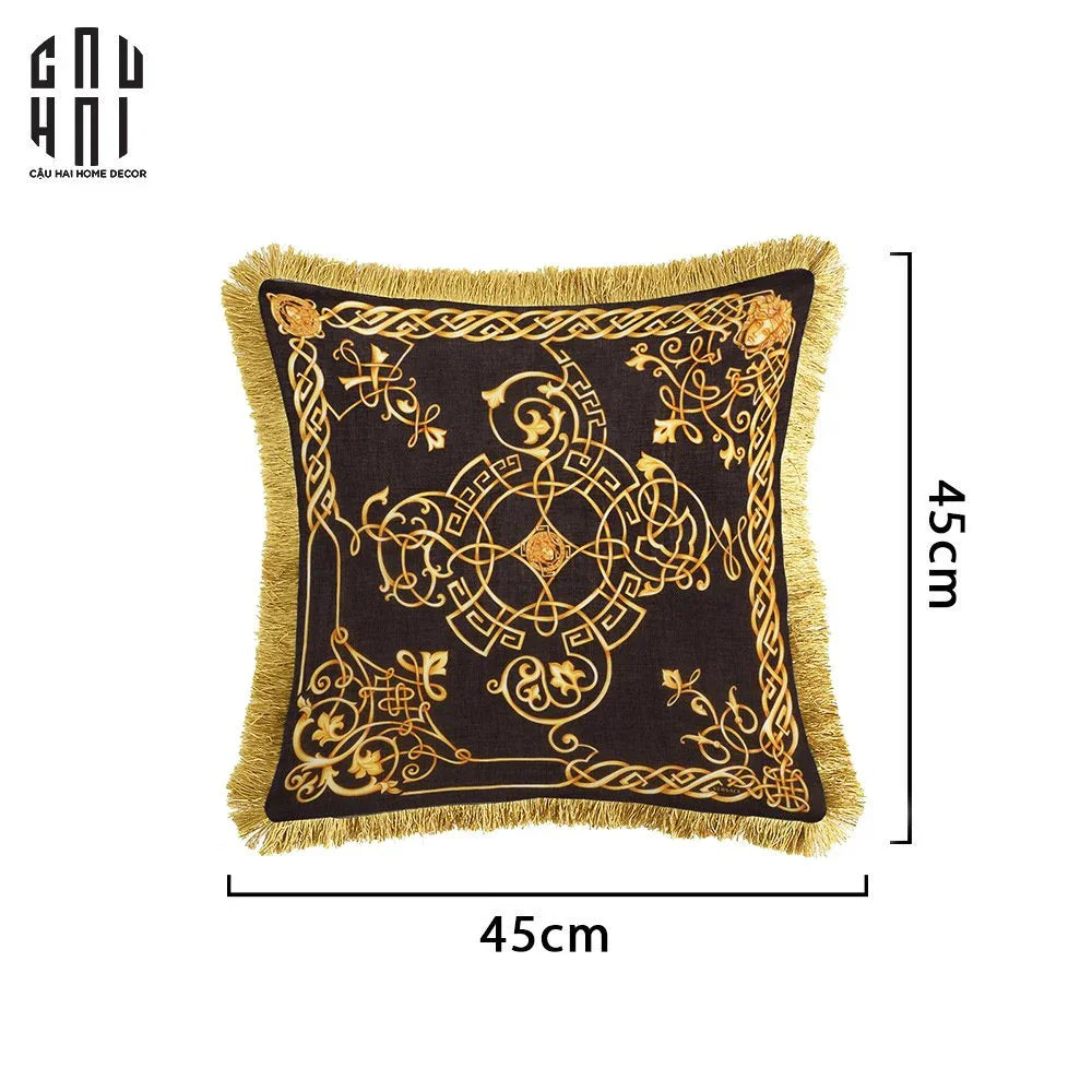 Vỏ Gối Nhung Chenille V Class Medusa Imperial Noir Gold Barocco Scrollwork 45-VỎ GỐI-CẬU HAI HOME DECOR