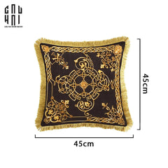 Vỏ Gối Nhung Chenille V Class Medusa Imperial Noir Gold Barocco Scrollwork 45-VỎ GỐI-CẬU HAI HOME DECOR
