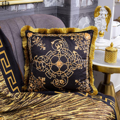 Vỏ Gối Nhung Chenille V Class Medusa Imperial Noir Gold Barocco Scrollwork 45-VỎ GỐI-CẬU HAI HOME DECOR