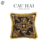 Vỏ Gối Nhung Chenille V Class Medusa Imperial Noir Gold Barocco Scrollwork 45-VỎ GỐI-CẬU HAI HOME DECOR