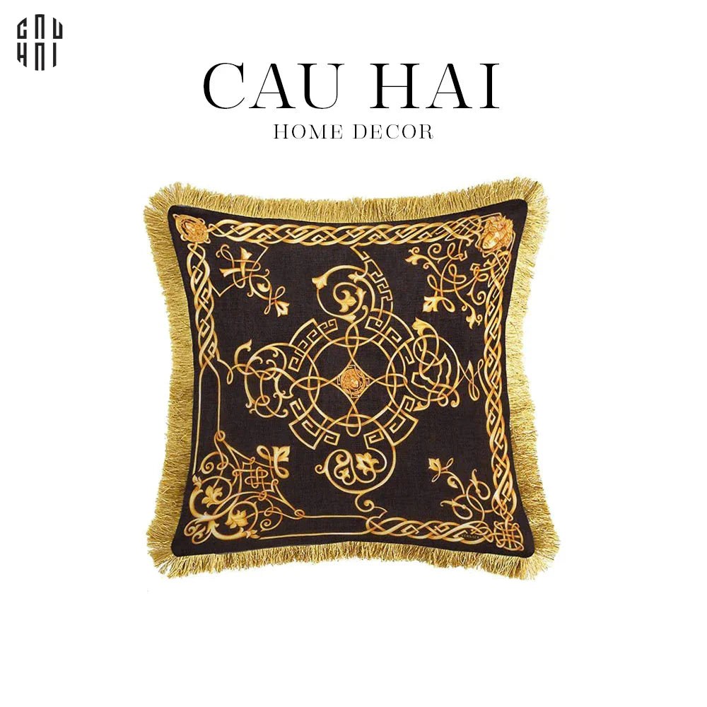 Vỏ Gối Nhung Chenille V Class Medusa Imperial Noir Gold Barocco Scrollwork 45-VỎ GỐI-CẬU HAI HOME DECOR