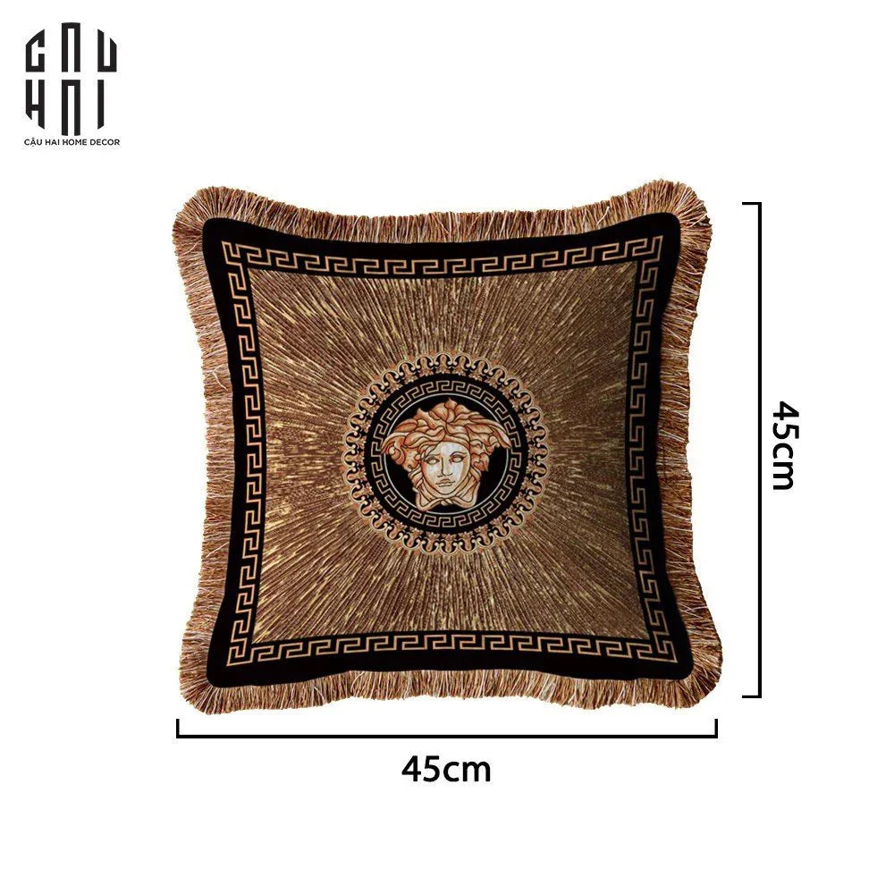 Vỏ Gối Nhung Chenille V Class. Medusa Amplified Logo 45. - Có Viền-VỎ GỐI-CẬU HAI HOME DECOR