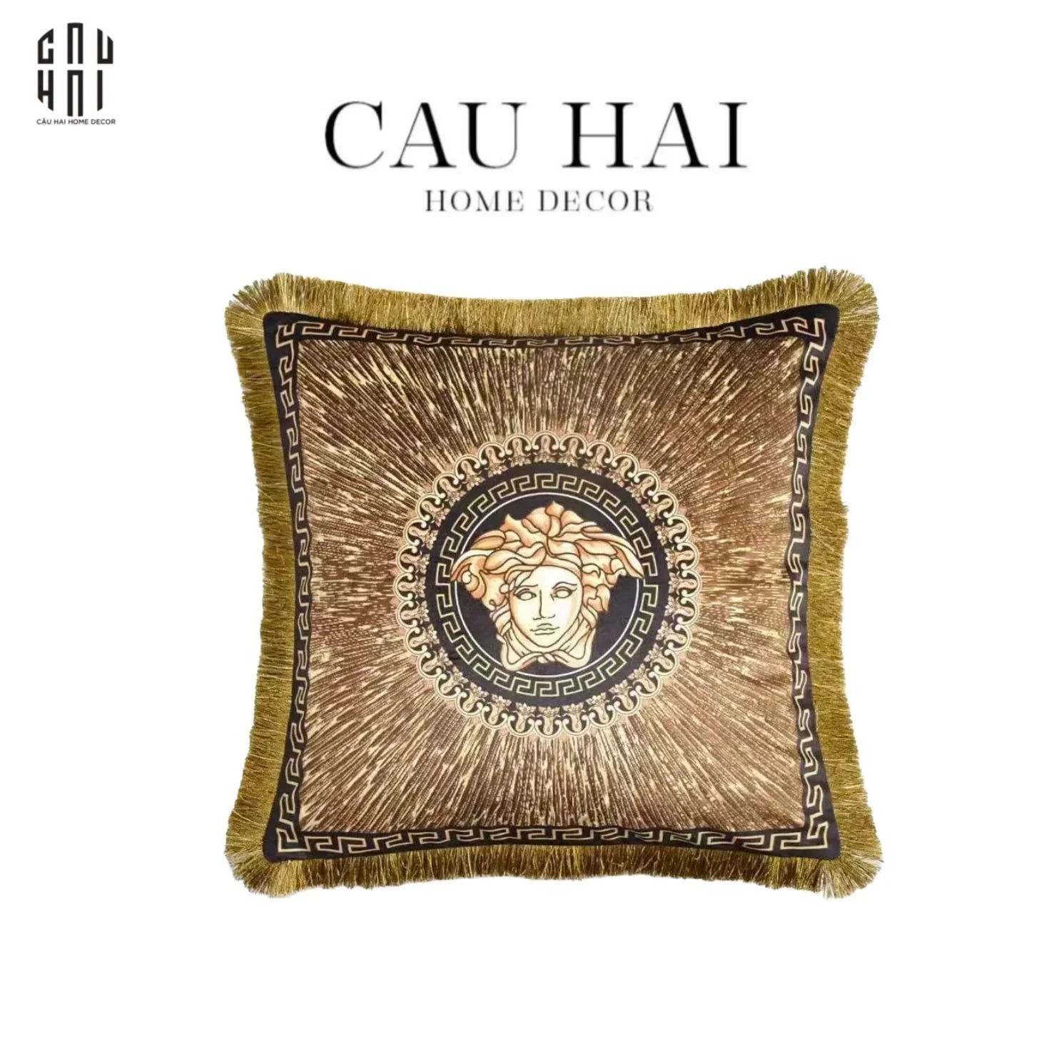 Vỏ Gối Nhung Chenille V Class. Medusa Amplified Logo 45. - Có Viền-VỎ GỐI-CẬU HAI HOME DECOR