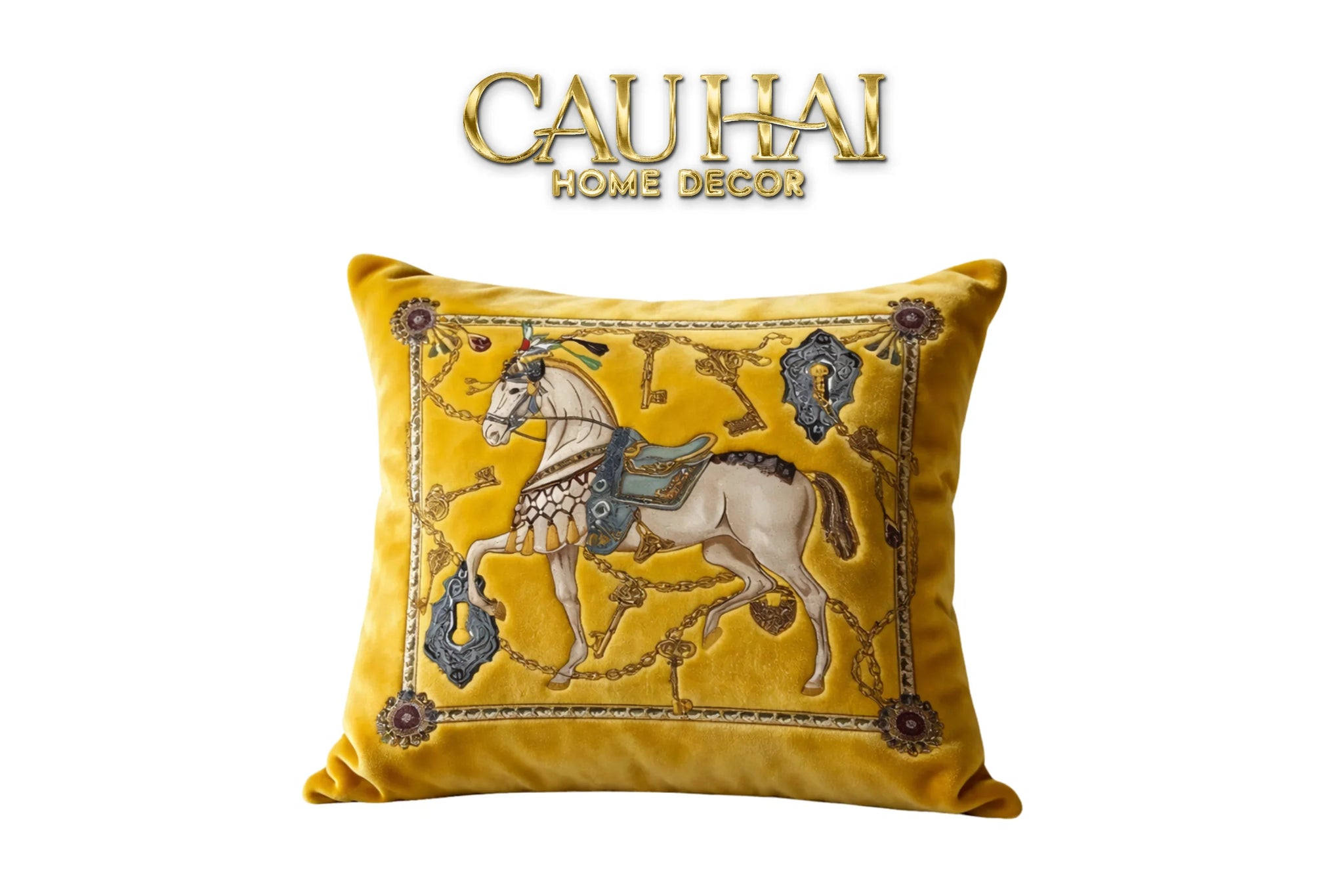 Vỏ Gối Nhung Cheval de Fête d’Or de Dorées 45-VỎ GỐI-CẬU HAI HOME DECOR