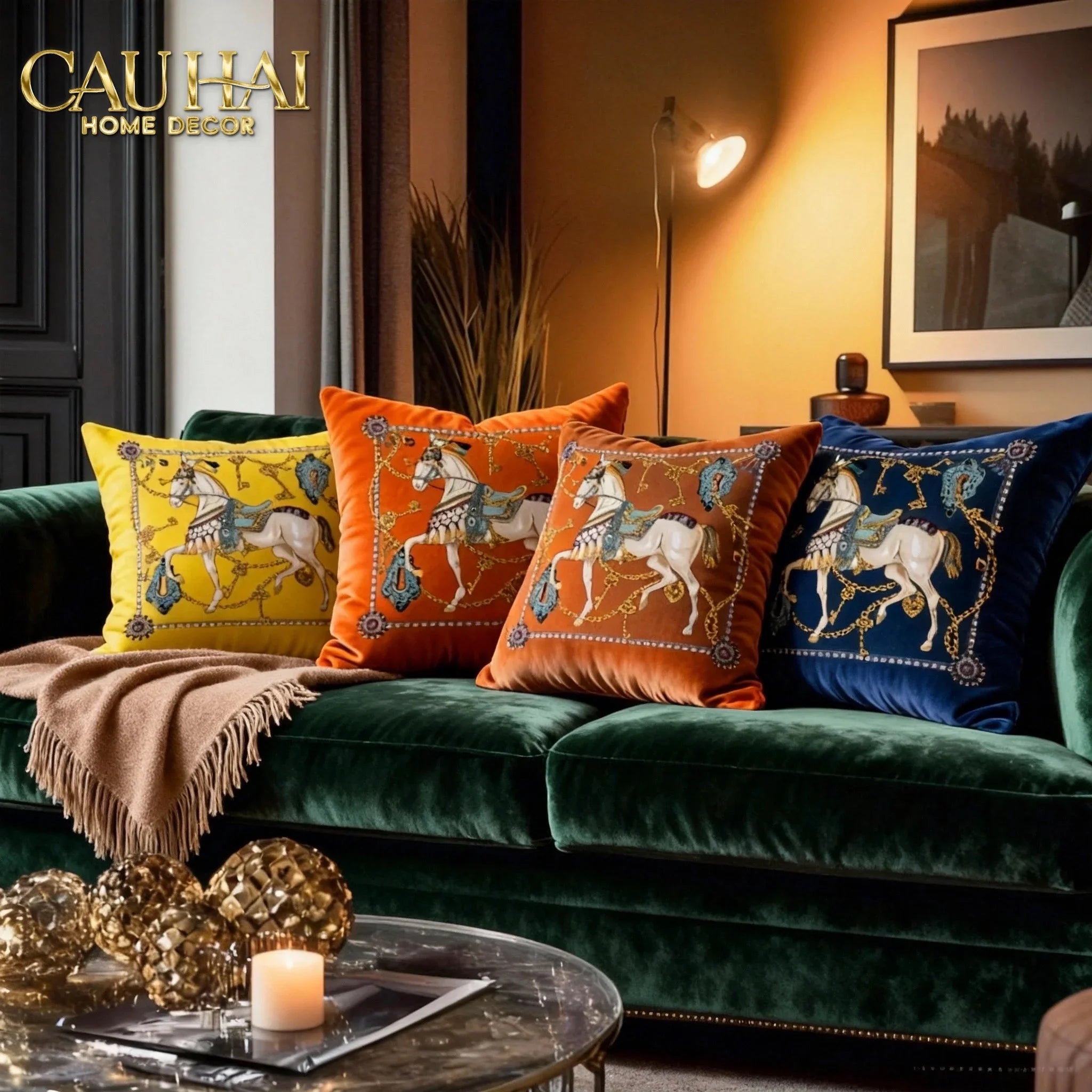 Vỏ Gối Nhung Cheval de Fête d’Or de Dorées 45-VỎ GỐI-CẬU HAI HOME DECOR