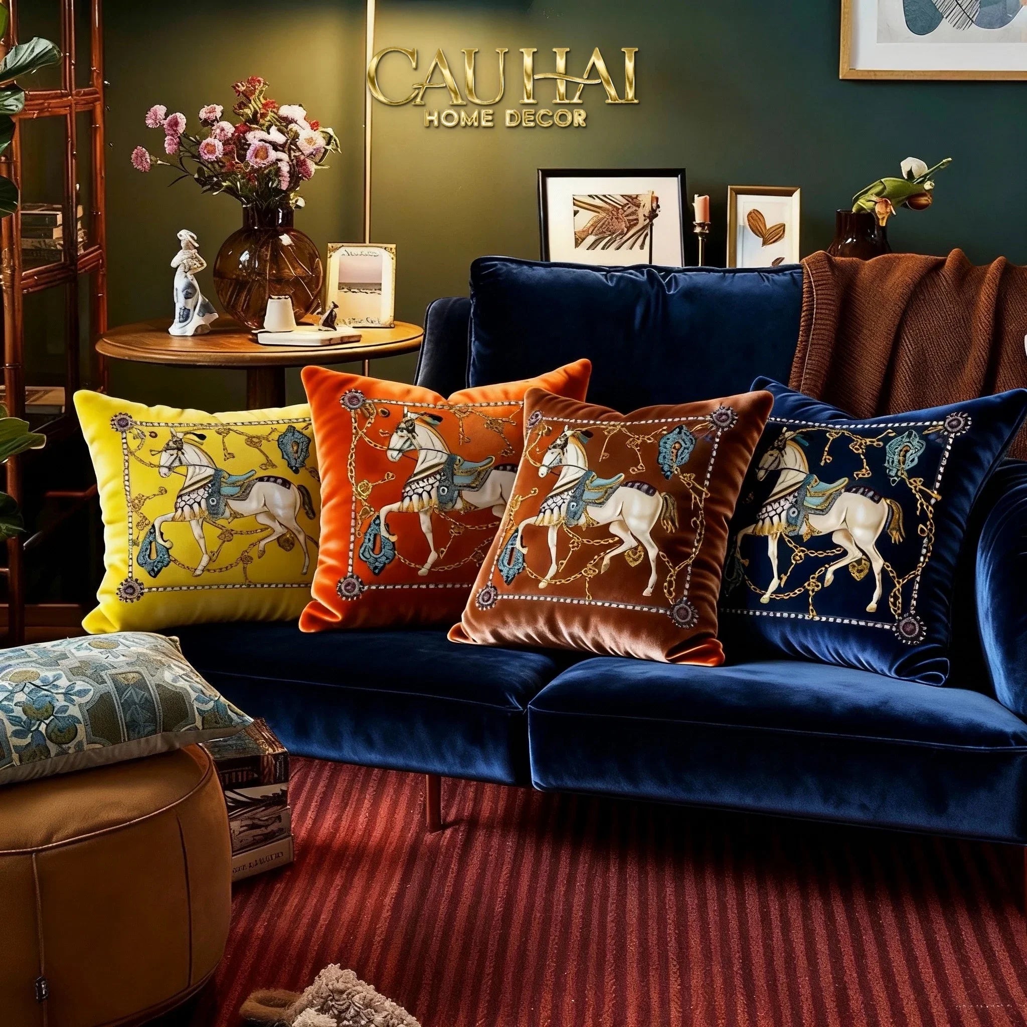 Vỏ Gối Nhung Cheval de Fête d’Or de Dorées 45-VỎ GỐI-CẬU HAI HOME DECOR