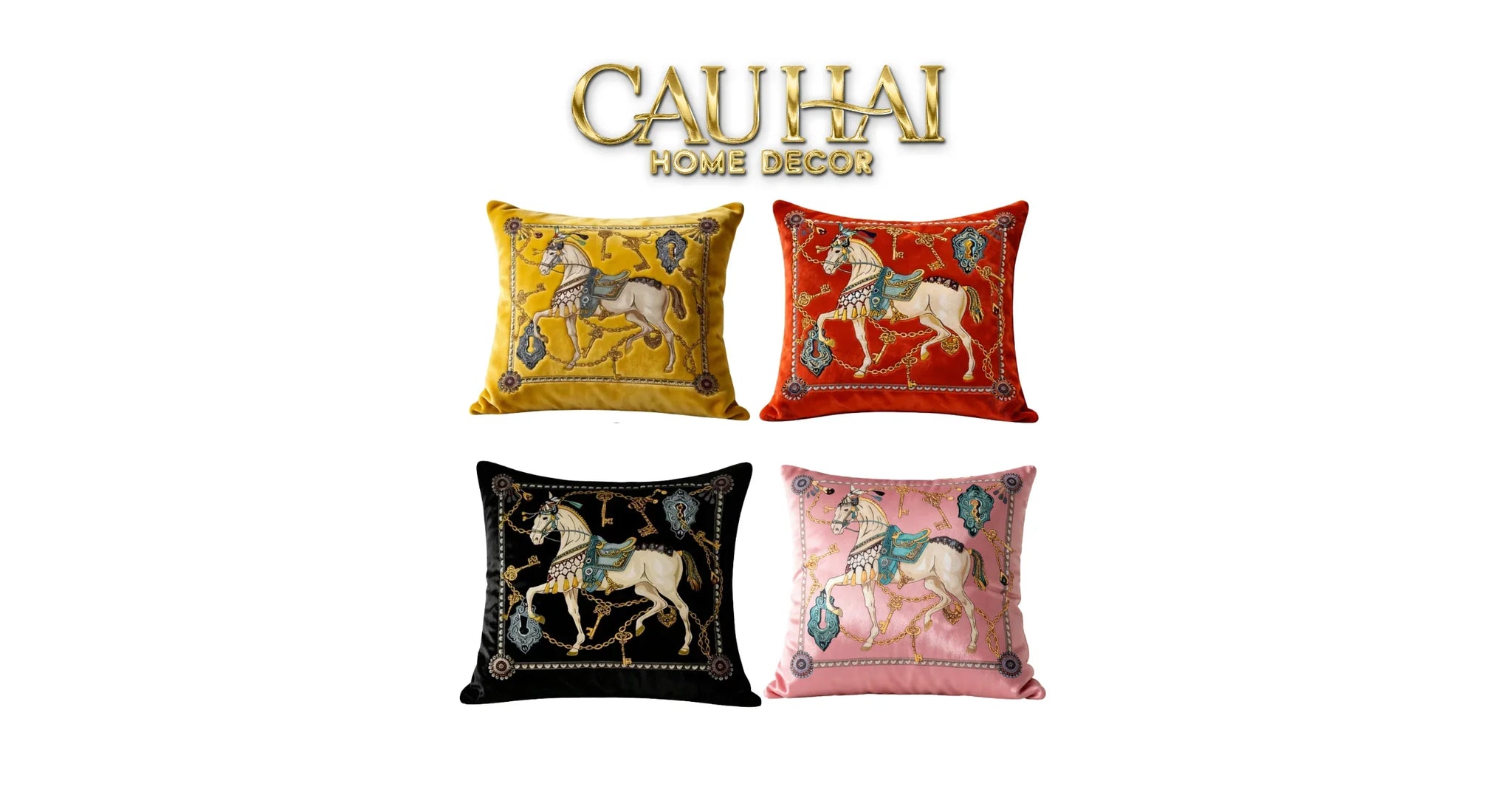 Vỏ Gối Nhung Cheval de Fête d’Or de Dorées 45-VỎ GỐI-CẬU HAI HOME DECOR
